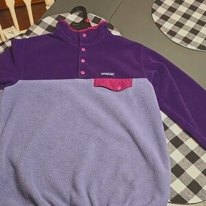 Patagonia Synchilla Womans T-Snap Fleece Sweater/Sz.S/Purple Color Block/Mint!